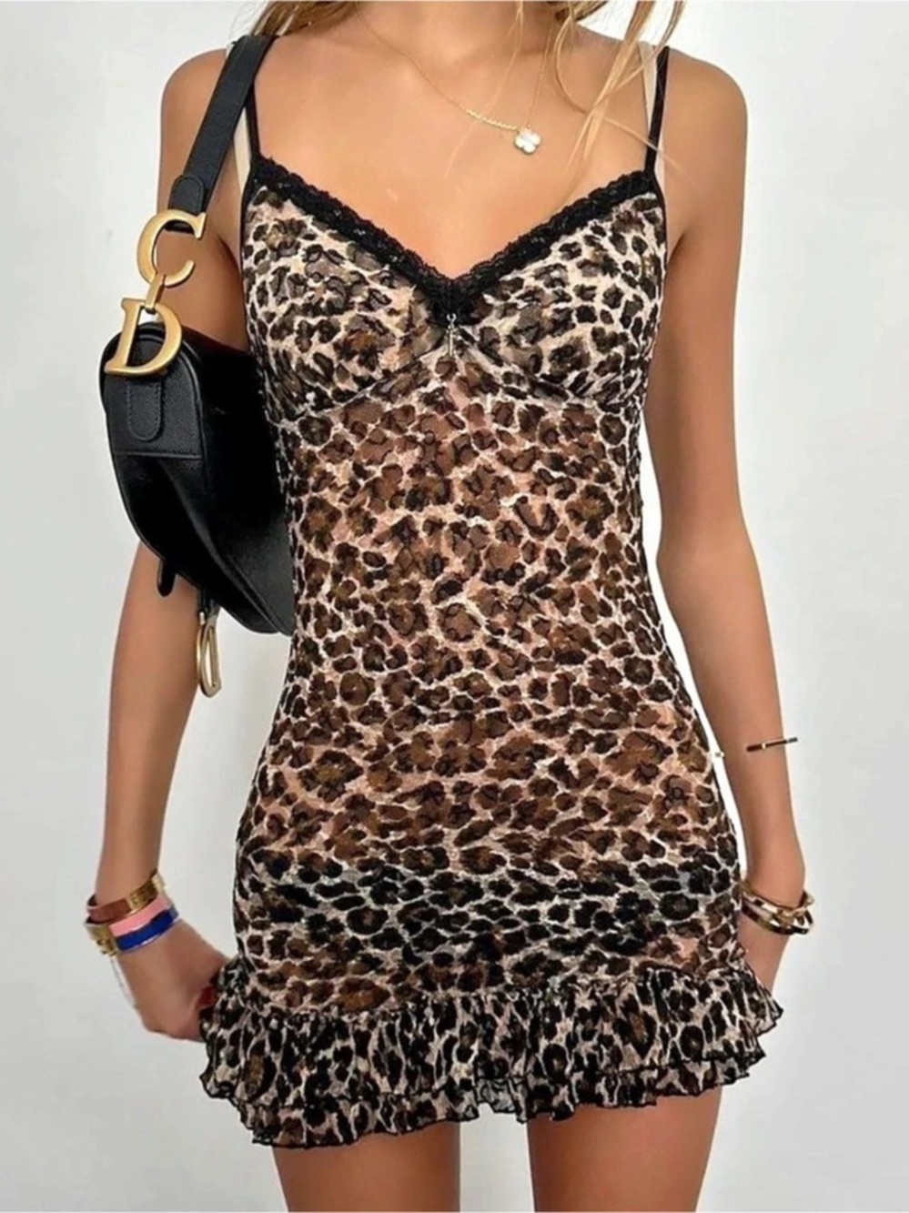 Vintage Y2K Victoria’s SECRET Animal Print Mini Dress Brown & Black Size Large